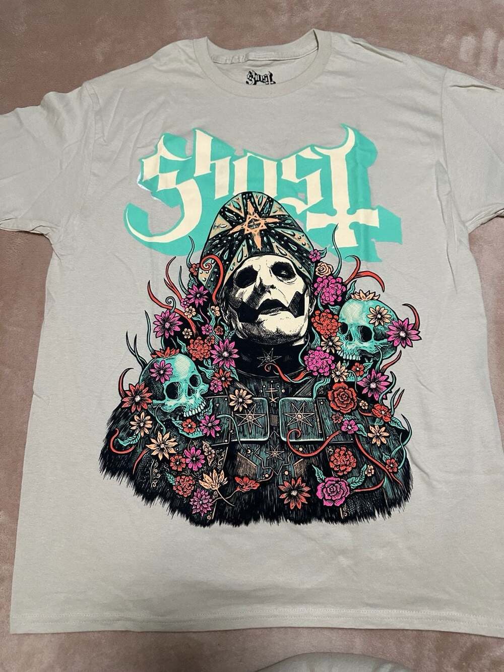 NWOT - Ghost Blissed Out Papa Emeritus IV Tan T-Shirt, Size L